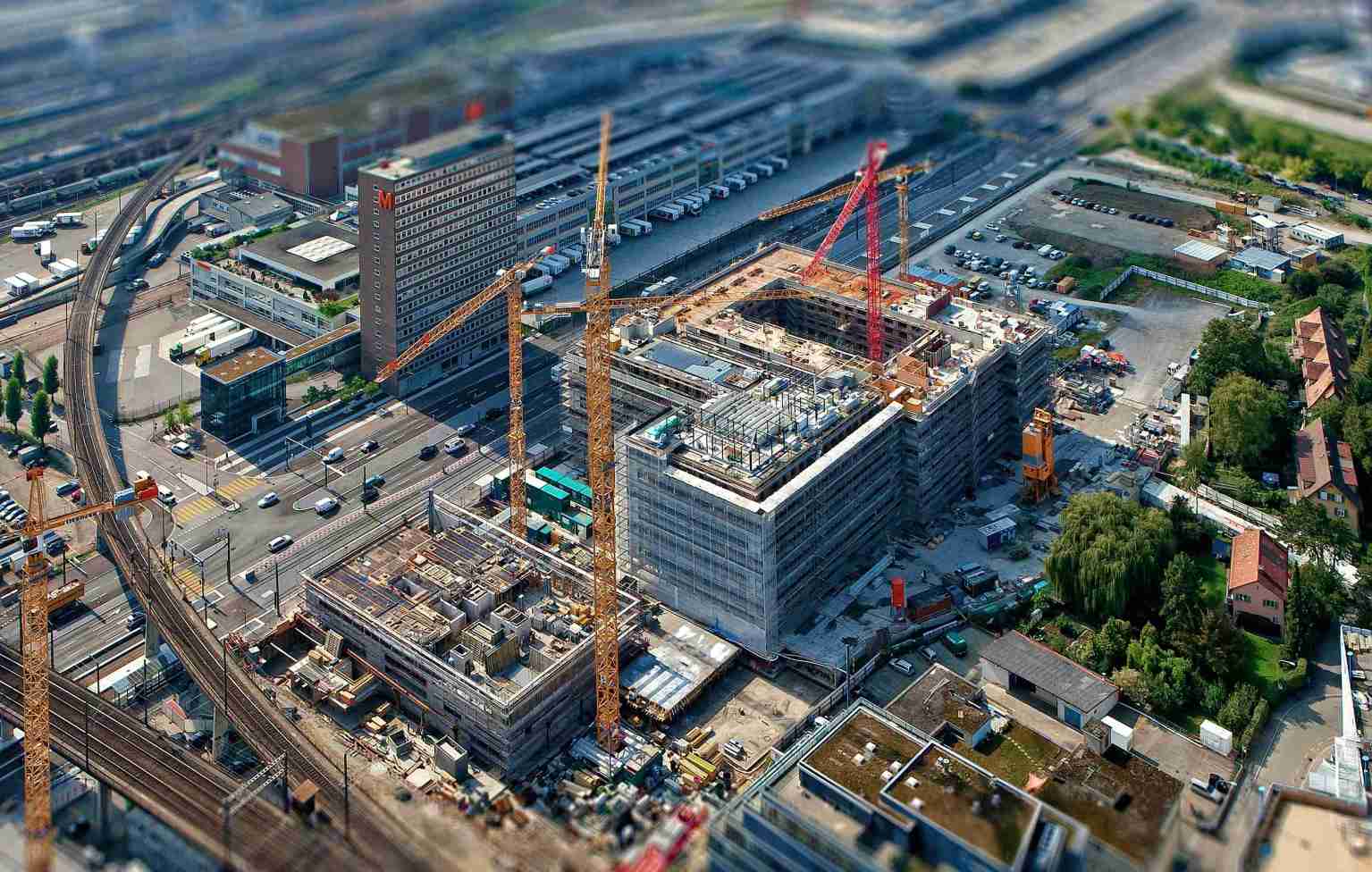 Aerial view of a major urban construction project